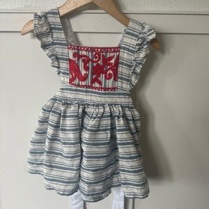 Vintage inspired hand made linen pinafore dress size 12 months